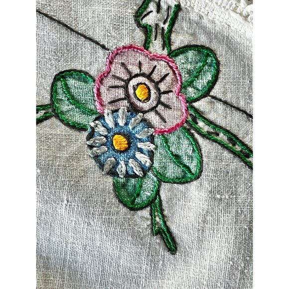 Hand-Painted & Embroidered Table Runner 22" X 11" Beige Cotton Linen Blend Bird - Picture 7 of 9